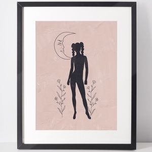 Wall Art Bohemian Woman Silhouette Celestial Print Poster Illustration Unframed